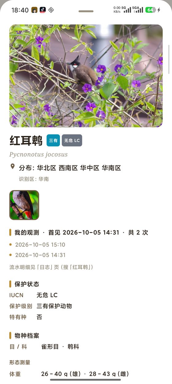 图鉴详情页真机截图：物种档案与本机记录